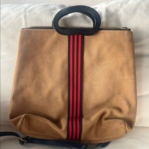 Clare V. Tan and Black Backpack with Red Stripe